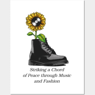 Sunflower combined with vinyl record and shoes as pots Posters and Art